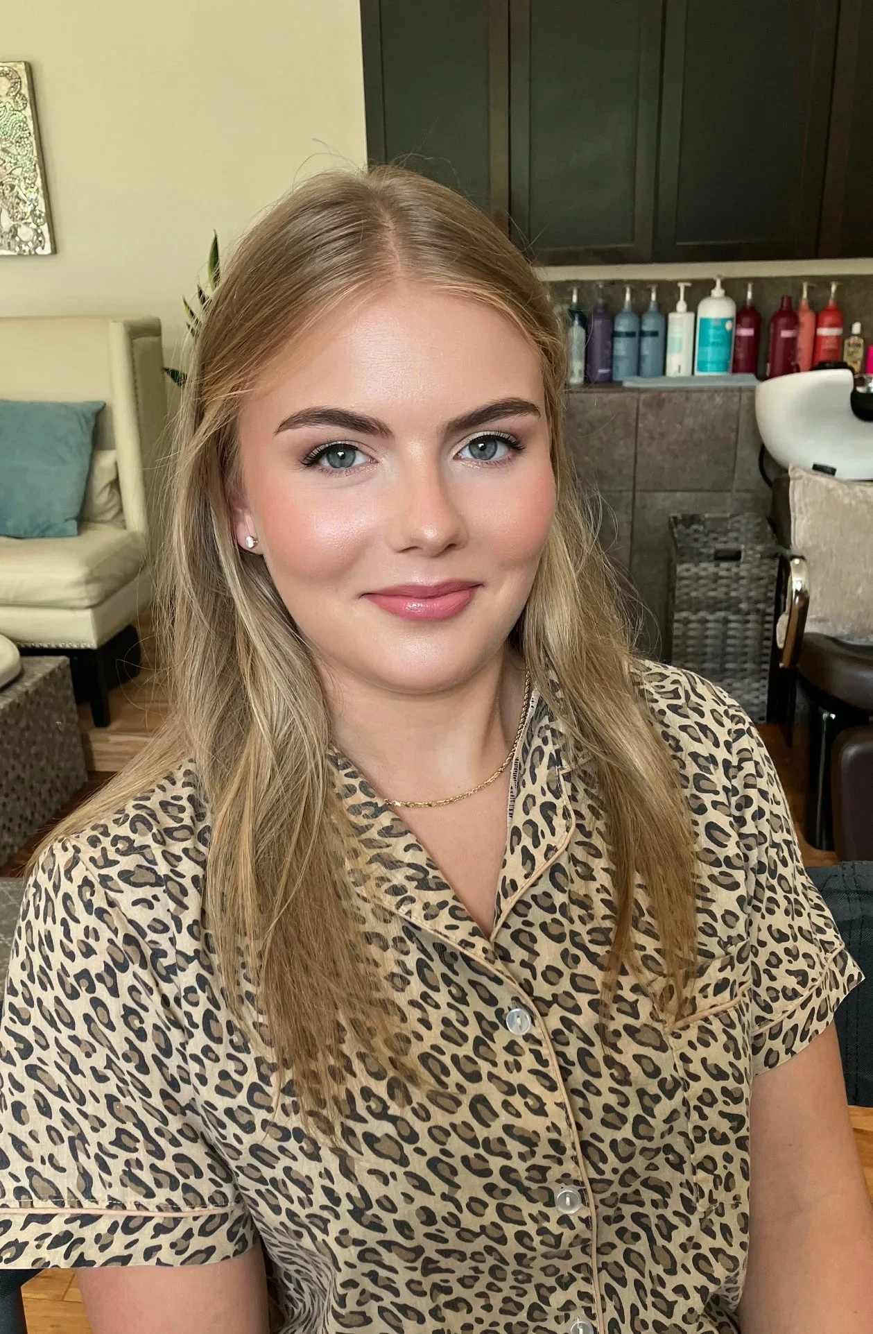 Blonde bride with luminous soft-glam wedding makeup by Glow Salon & Spa in Carmel, Indiana